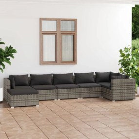 vidaXL 7 pcs conjunto lounge de jardim c/ almofadões vime PE cinzento