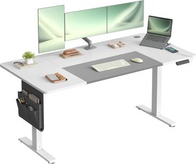 Secretária elétrica ajustável em altura, 160 x 70 x (72-120) cm, função de memória branco-cinzento