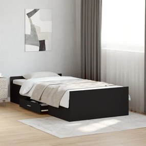 Estrutura de cama c/ gavetas 90x200 cm derivados madeira preto