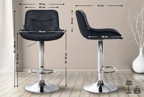 Banco alto em veludo com estrutura prateada 85-106 x 49 x 51 cm preto