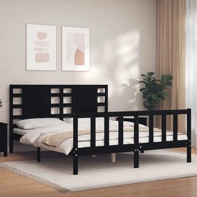 Estrutura de cama King Size com cabeceira madeira maciça preto