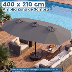 Guarda-sol duplo resistente, 400 x 210 cm (BASE NÃO INLCUIDA), com 108 luzes LED solares, manivela fácil de utilizar e 12 varas de metal, para jardim,