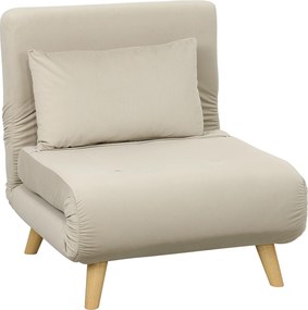HOMCOM Poltrona dobrável com função de cama, poltrona reclinável dobrável em veludo, encosto ajustável, suporta até 120 kg, Bege | Aosom Portugal