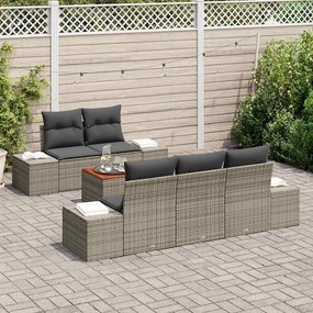 Conjunto de Sofá de Jardim com 6 Peças e Almofadas Cinzas em Rattan Si