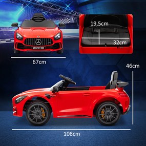 Carro Elétrico para Crianças Carro Mercedes-Benz AMG GTR com Bateria 12V Faróis  Buzina e Música 108x67x46 cm Vermelho