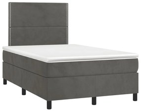 Cama box spring colchão LED 120x190cm couro artif. cinza-escuro