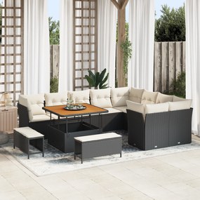 Conjunto de Sofá de Jardim vidaXL de 12 Peças com Almofadas Preto Vime