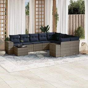 vidaXL 10 pcs conjunto sofás p/ jardim c/ almofadões vime PE cinzento
