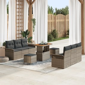Conjunto de Sofás de Jardim de 9 Peças com Almofadas Cinza Polyrattan