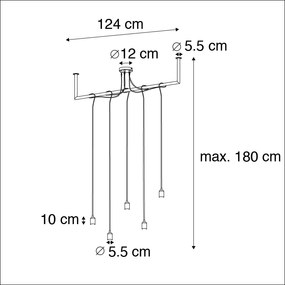 Candeeiro industrial suspenso preto com 5 luzes de betão - Cavoba Industrial