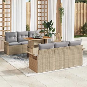 Conjunto de Sofás de Jardim de 7 Peças com Almofadas Bege Rattan Polimérico