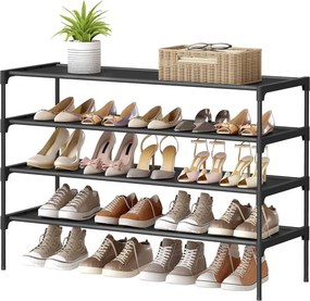 Sapateira, Estante para sapatos com 4 níveis, que poupa espaço 29,7 x 91,8 x 70,5 cm (P x L x A), para o corredor e a entrada Preto