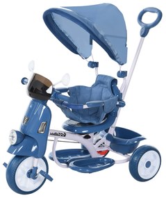 HOMCOM Triciclo evolutivo infantil Carrinho de criança Com função de luz e música Barra de segurança e toldo retrátil Assento giratório 360 ° 93x51x94 cm Azul