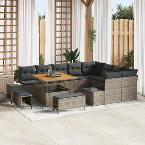 Conjunto de Sofá de Jardim vidaXL 12 Peças com Almofadas Cinza Vime Poliéster Acácia