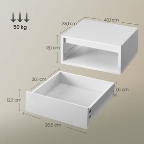 Conjunto de 2 mesas de cabeçeira suspensas com luzes LED 35,1 x 40,1 x 18,1 cm brancas