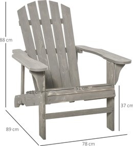 Cadeira Adirondack de Madeira Cadeira Adirondack de Jardim com Assento Extra Largo 78x89x88 cm Cinza