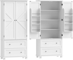 HOMCOM Buffet alto para cozinha, armário de cozinha 2 portas, 2 gavetas, 6 prateleiras nas portas, prateleiras reguláveis, 80x39,5x184,5cm, branco | Aosom Portugal