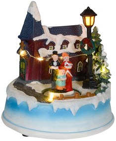 Aldeia de Natal com Luzes LED Cena de Natal com Coro Giratório Música para Decoração de Natal 13x13x15 cm Multicor