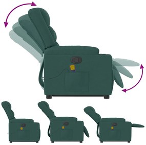 Poltrona reclinável elevatória de massagens tecido verde-escuro