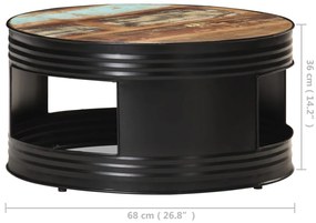 Mesa de centro 68x68x36 cm madeira recuperada maciça preto