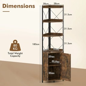 Estante de canto com armazenamento com 38 x 38 x 180 cm com grades de proteção Castanho