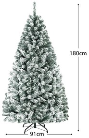 Árvore de Natal 1,8 m com neve Não Iluminada com Dobradiças e Base de Verde e Branca