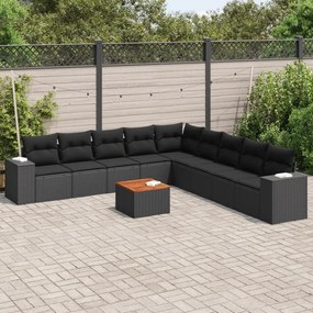 10 pcs conjunto sofás de jardim c/ almofadões vime PE preto