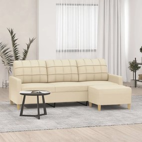 vidaXL Sofá de 3 lugares com apoio de pés 180 cm tecido cor creme
