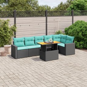 vidaXL 7 pcs conjunto de sofás p/ jardim c/ almofadões vime PE preto
