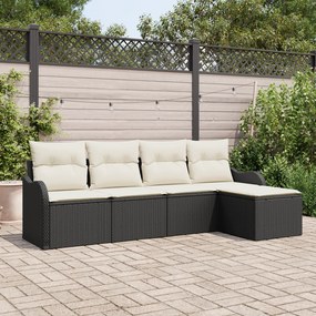 Conjunto de Sofá de Jardim vidaXL 5 Peças com Almofadas Vime PE Preto,