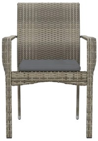 Cadeiras de jardim c/ almofadões 4 pcs vime PE cinzento