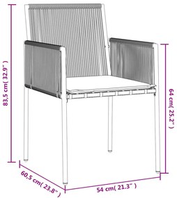 Cadeiras jardim c/ almofadões 2pcs 54x60,5x83,5cm vime PE preto