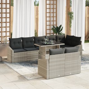 Conjunto de Sofá de Jardim de 9 Peças com Almofadas Cinza claro em Rat
