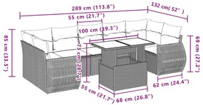 8 pcs conjunto de sofás p/ jardim com almofadões vime PE bege
