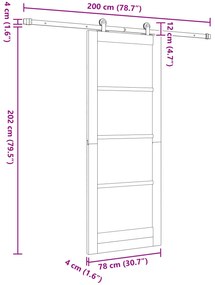 Porta de Correr com Conjunto de Ferragens Branca 78x202 cm Madeira Sól