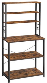 Prateleira de cozinha com 6 prateleiras e 6 ganchos para micro-ondas | VASAGLE | 80 x 40 x 167 cm | preto | KKS019B01.