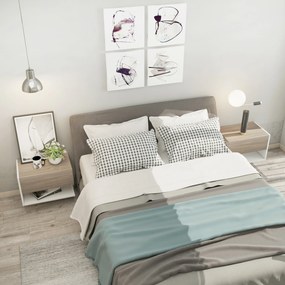 Conjunto de 2 Mesas de Cabeceira Flutuantes com 1 Gaveta e Prateleira Aberta 46x30x30 cm Carvalho e  Branco
