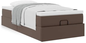 Estrutura de cama otomana com colchão marrom couro falso