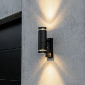 Candeeiro de Parede Exterior Moderno Preto 2-Luzes IP44 com Sensor Crepuscular - Dubbla