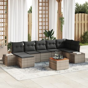 vidaXL Conjunto de Sofá de Jardim de 8 Peças com Almofadas Cinza Rattan Sintético Acácia