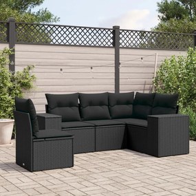 5 pcs conjunto sofás de jardim com almofadões vime PE preto