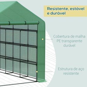 Estufa de Jardim Estufa de Exterior com Prateleiras de 4 Níveis Porta com Fecho de Correr e Estrutura de Aço 244x180x210 cm Verde