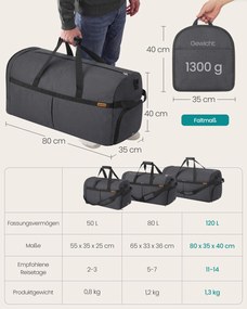 Saco desportivo muito grande 120 L, dobrável, para sapatos e roupa húmida cinzento