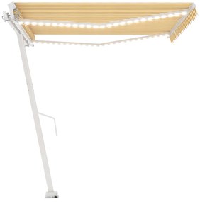 Toldo retrátil manual com LED 450x300 cm amarelo e branco