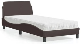 Cama com colchão 90x200 cm tecido castanho-escuro