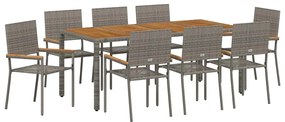 Conjunto de Jantar de Jardim vidaXL 9 Peças Cinza Rattan Poly