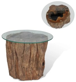 vidaXL Mesa de centro em teca e vidro 50x40 cm
