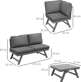 Conjunto de jardim de canto e conversível de 4 peças, com 2 bancos, 1 poltrona de canto e 1 mesa de centro