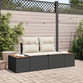 vidaXL Sofá de Jardim de 2 Lugares com Armazenamento & Almofadas Preto Polirattan
