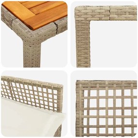 Conjunto de Jantar de Jardim de 7 Peças com Almofadas Bege em Vime Pol